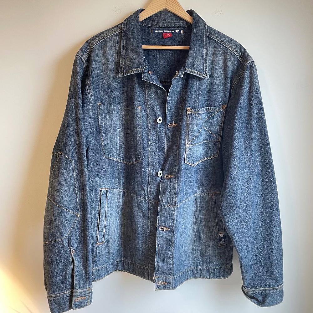 Guess Premium Mens Blue Jean Denim Jacket, Size L